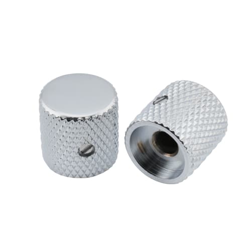 Musiclily Pro 1/4" Steel Flat Dome Knobs, Horizontal Thread, Metric/Inch Compatible, for Electric Guitars and Basses, Chrome (Set of 2)