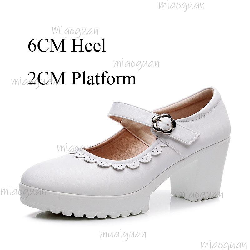 Black/White Platform Mary Jane Shoes Women's Ankle Strap Chunky Heel Pumps Anti-slip Fashion Lolita Style Dress Shoes Elegant
