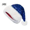 Morbido Cappello Festivo Natale Paillettes Scintillanti Cappello di Babbo Natale per Adulti, Velluto Peluche Glitter Bling Carino Copricapo di Natale Famiglia con Pompon Soffice Nuovo