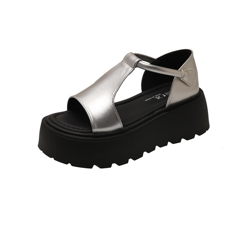 Hollow outer wear versatile French simple open-toed sandals women's 2025 summer thick-soled heightening Roman muffin beach shoes