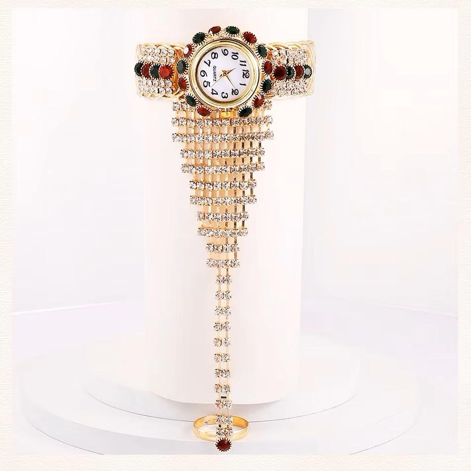 Luxury Women Bracelet Finger Hand Quartz Watch Women Diamond Rhinestone Lady Sport Red Dial Wristwatch Clock