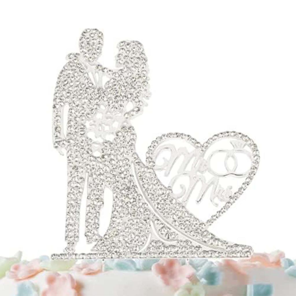 Silver Rhinestone Metal Love Wedding Cake Topper Mr and Mrs Cake Topper  Anniversary Cake Topper Heart Cake Topper for Wedding