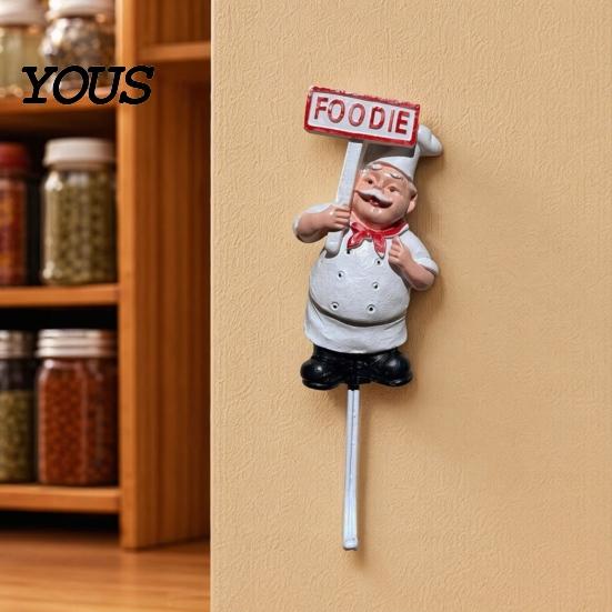 Kitchen Wall Hook Cute Chef Shape Hook, Strong Resin No Punch Bearing Capacity Adhesive Backing Decorative for Home Hang Utensils Dishcloths