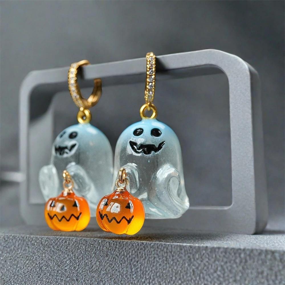 Mode Halloween Geist Tropfen Ohrstecker Damen Mädchen Niedlich Punk Kürbis Edelstahl Schmuck Kristall Haken Hänger Party Geschenke