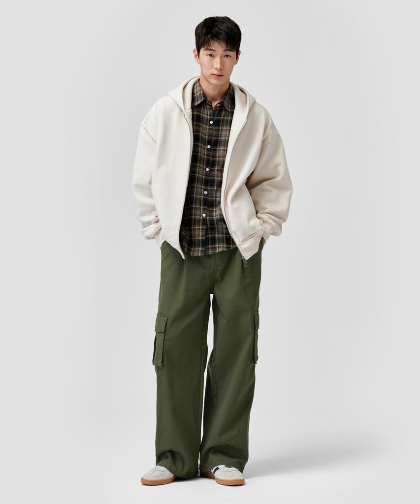 AGOD Wide Big Pocket Cotton Cargo Elastic Pants [Khaki]
