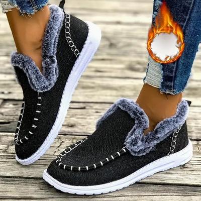 Damen Winter Schneestiefel mit dicker Sohle, Samtfutter und dickem Fell, Übergröße, lässiges und modisches Steppdesign.