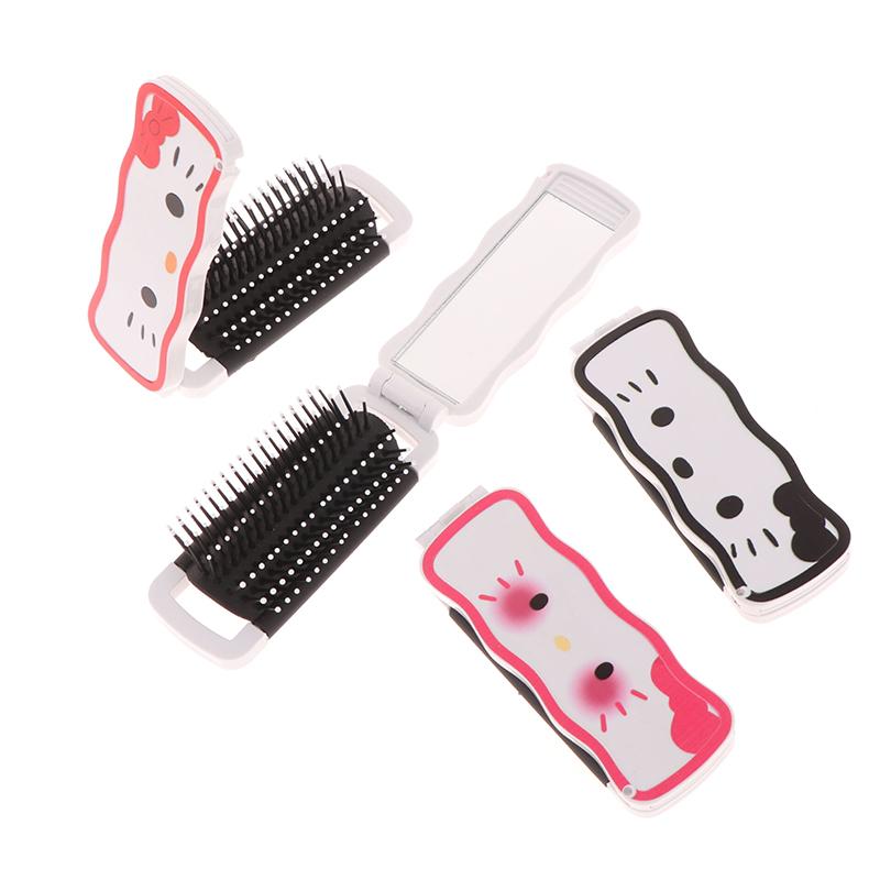 Mini Hair Brush Folding Massage Comb Head Massage Anti-Static Portable Travel Hair Brush Girl Hair Combs With Mirror