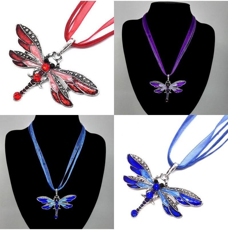 Elegant Alloy Jewelry Dragonfly Pendant Necklace Sweater Chain For Women
