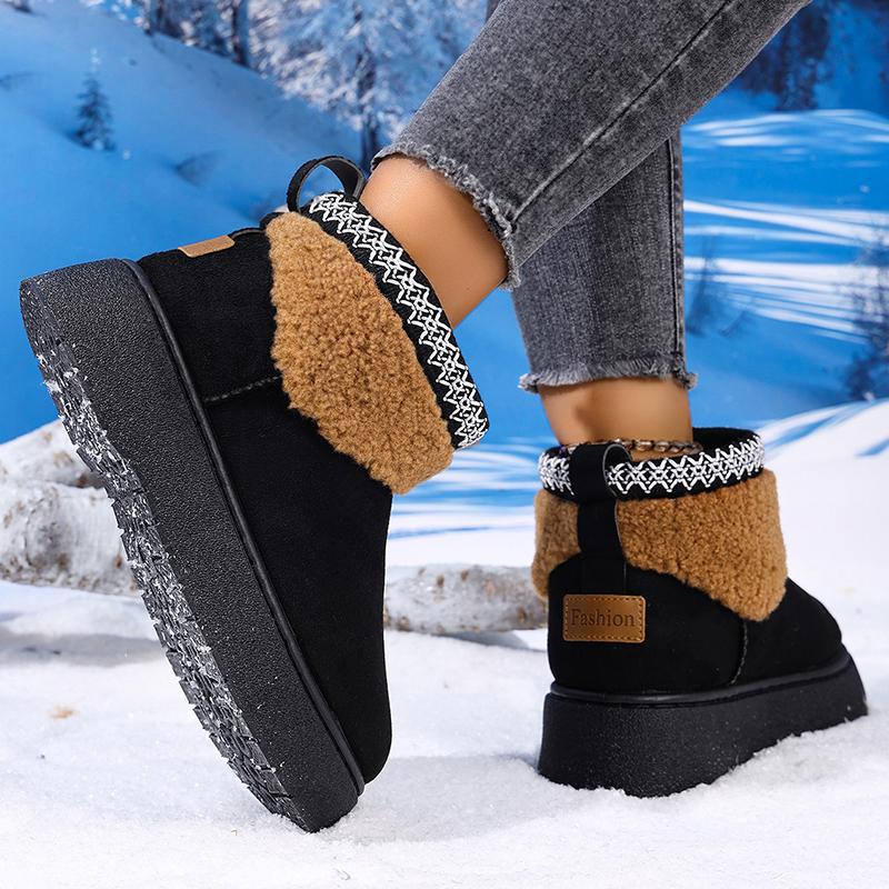 Fashion Embroidery Fau Suede Platform Snow Boots for Women Thickened Lining Warm Winter Shoes Woman Thick Sole Slip On Ankle Boots 42