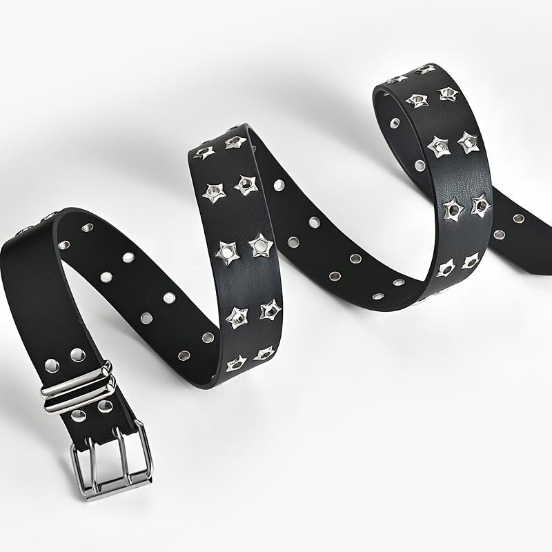 Ceinture femme rivetée œil étoile, double rangée de boucle aiguille, ceinture homme tendance en cuir PU, style hip-hop punk rock, ceinture jean