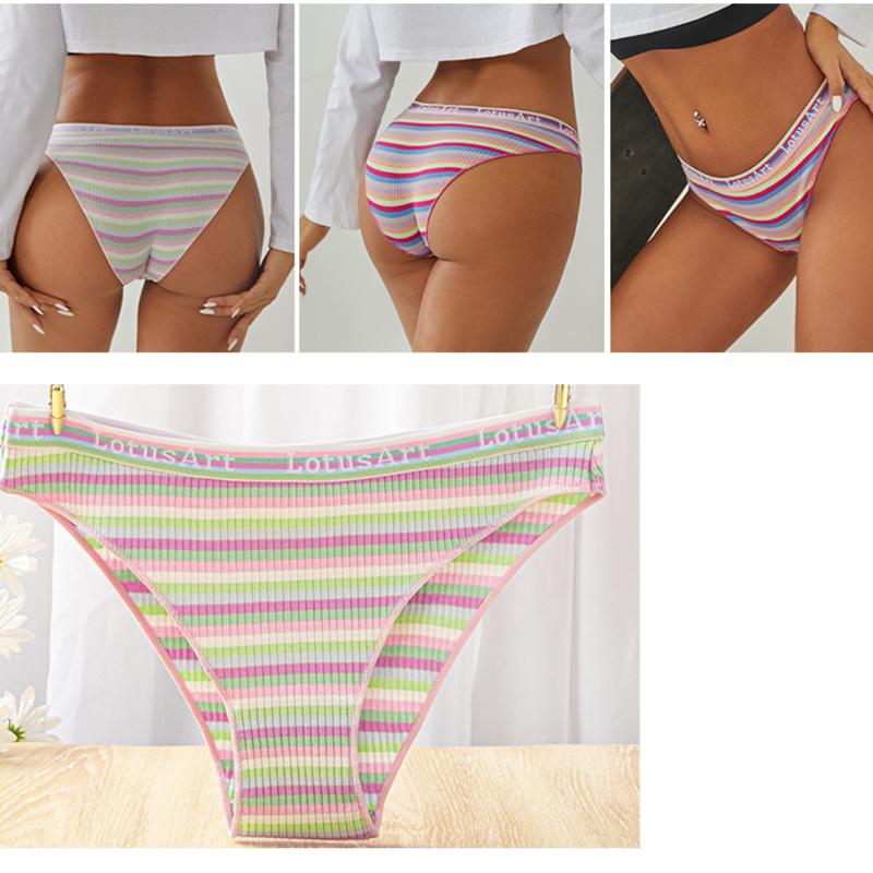 3PCS/Set Women Cotton Seamless Panties for Female Underwear Panty Sexy Colorful Striped Lingerie Letter Waist Brief