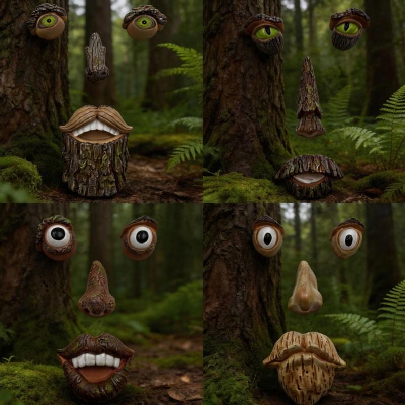 Outdoor Tree Face Whimsical Sculpture Set For Garden Decoration With Funny Looks