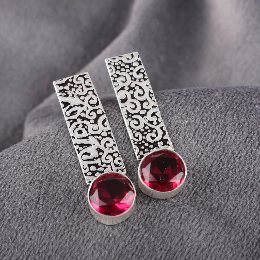 Pink Rubellite Gemstone Jewelry, 925 Sterling Silver Earring, Handmade Charming Earring, Bohemian Rubellite Earring For Grandma Gift