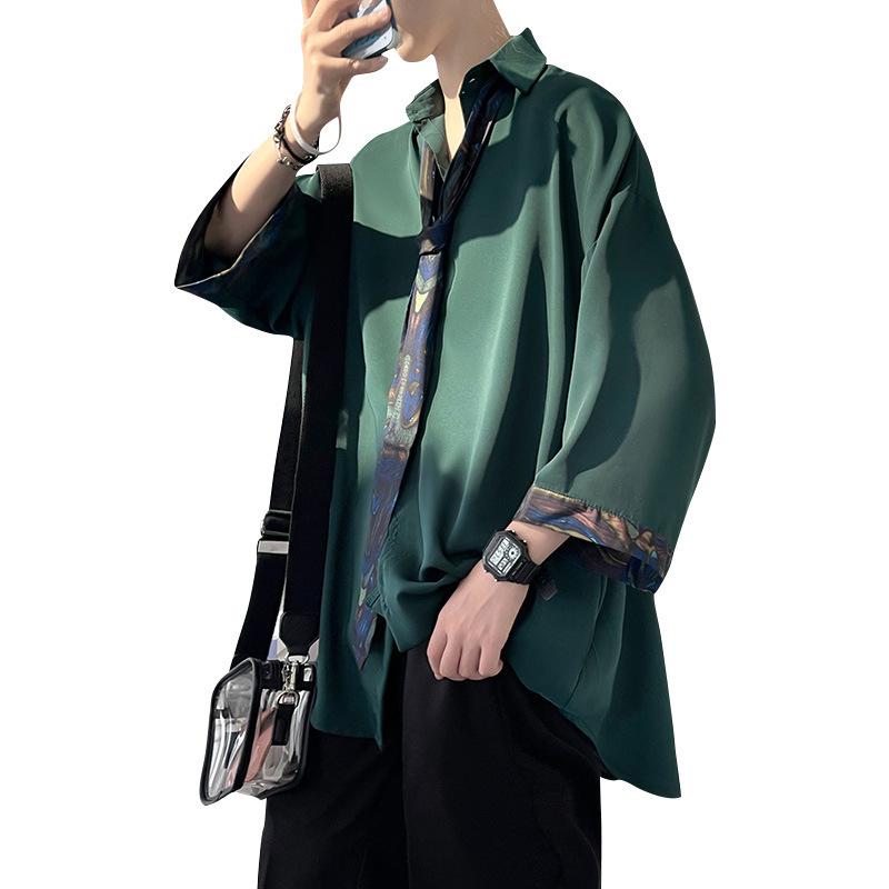 Herren Dunkelgrünes Dreiviertelarm Sommerhemd mit DK Krawatte