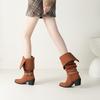 Women's high-heeled boots autumn and winter new thick-heeled suede mid-boots in size