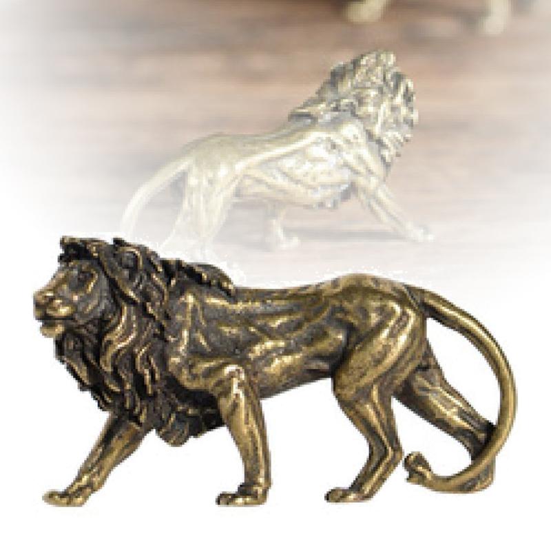 Pure Copper Majestic Lion King Miniatures Figurines Desk Decorations Vintage Brass Mini Animal Statue Home Decor Ornaments Craft