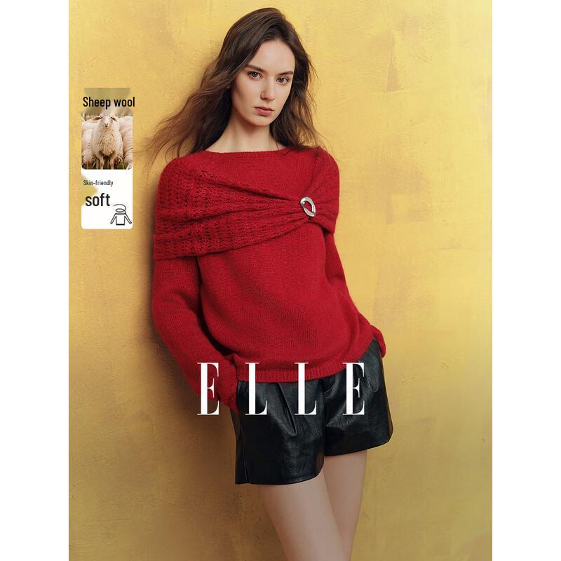 ELLE Women s Wool Blend Hollow Knit Shawl Sweater S