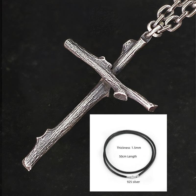 

Buyee 925 Sterling Silver Cross Pendant Chain Exquisite Branch Design Necklace for Men Women Fashion Fine Jewelry Chain Gift