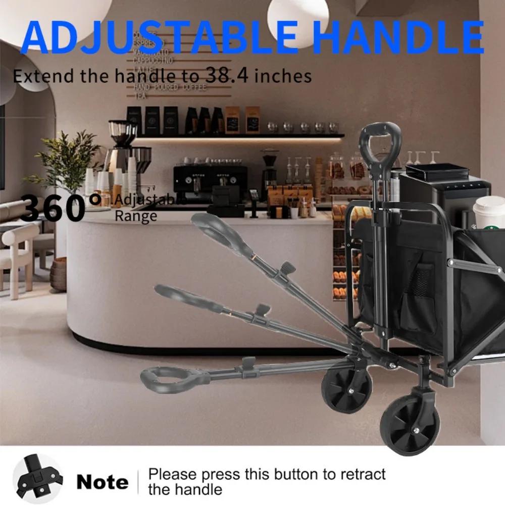 450LB Capacity Heavy Duty Folding Coffee Wagon Cart with All-Terrain Wheels, Ergonomic Handle & Mesh Pockets Cart for Outdoor