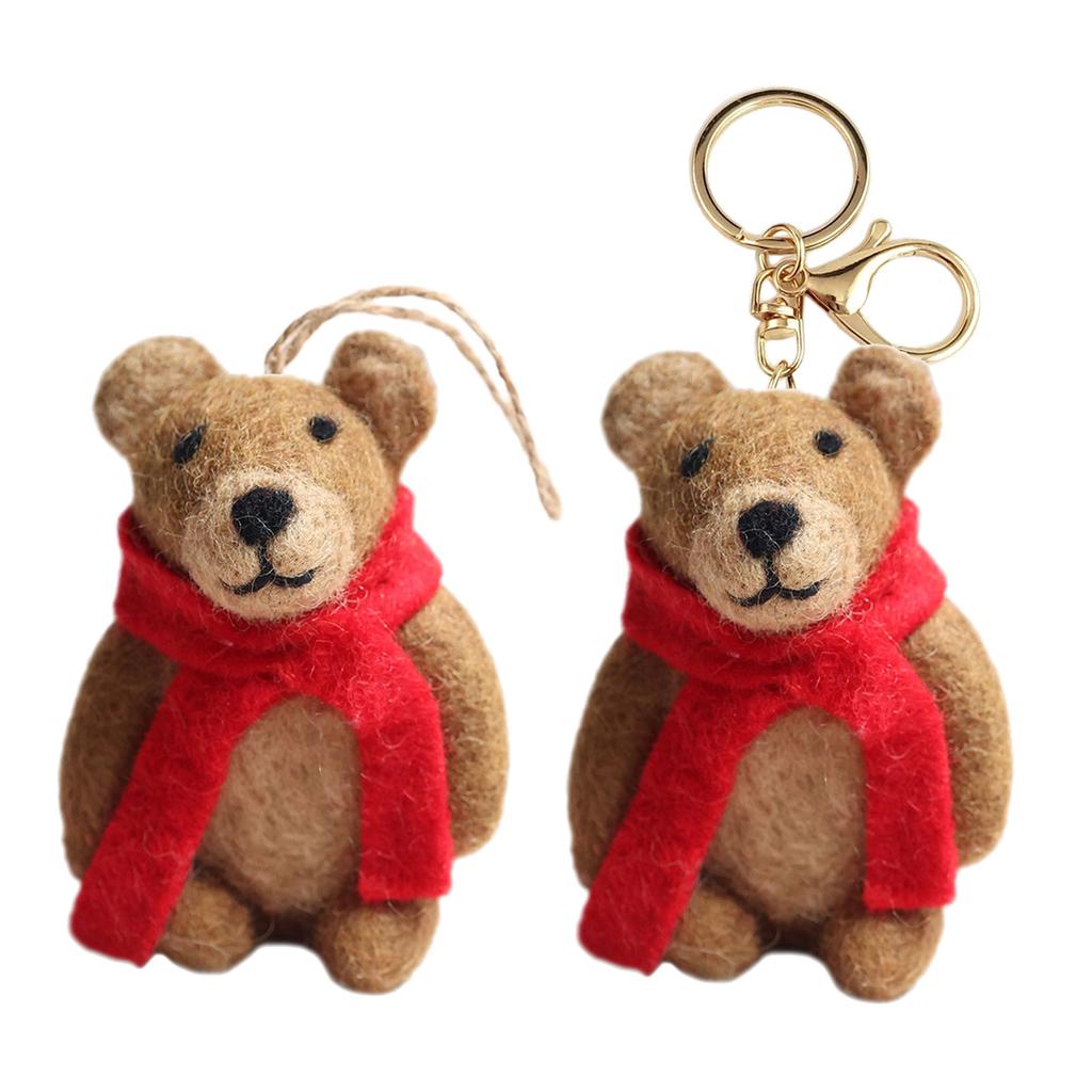 Brown Bear Pendant Keychain Felt Animal Charm Keyring Stylish Backpack Ornament Fashionable Accessory for Bags and Keys