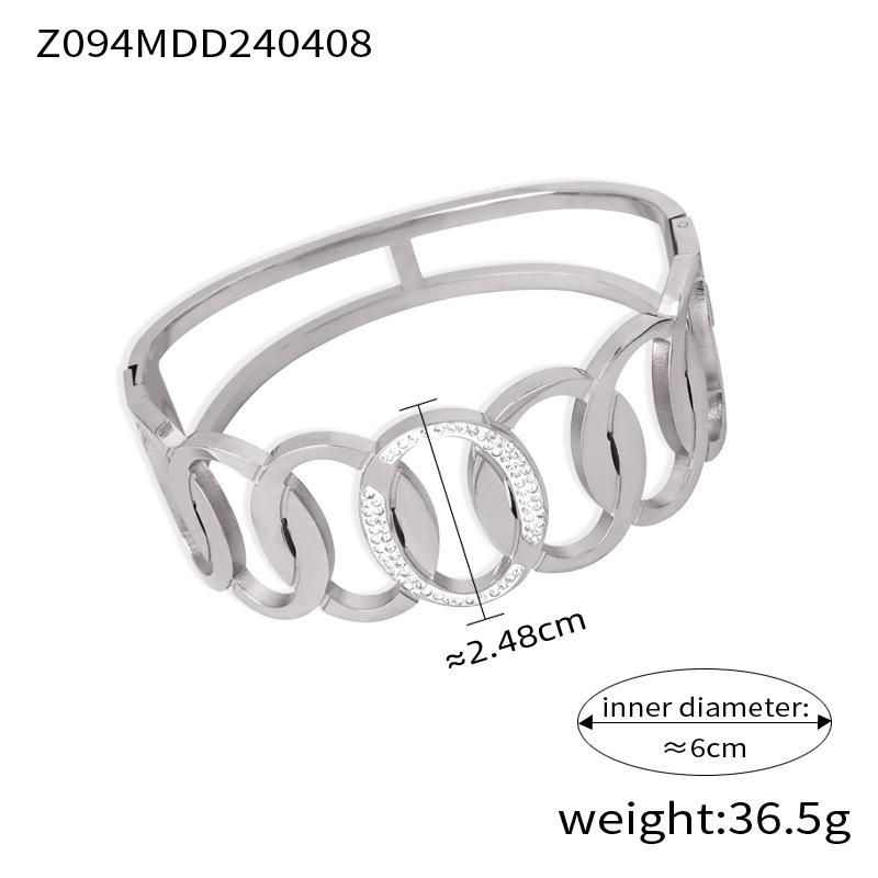 Gold Rhinestone Geometric Multi-layer Titanium Steel Bracelet for Women with Spring Clasp