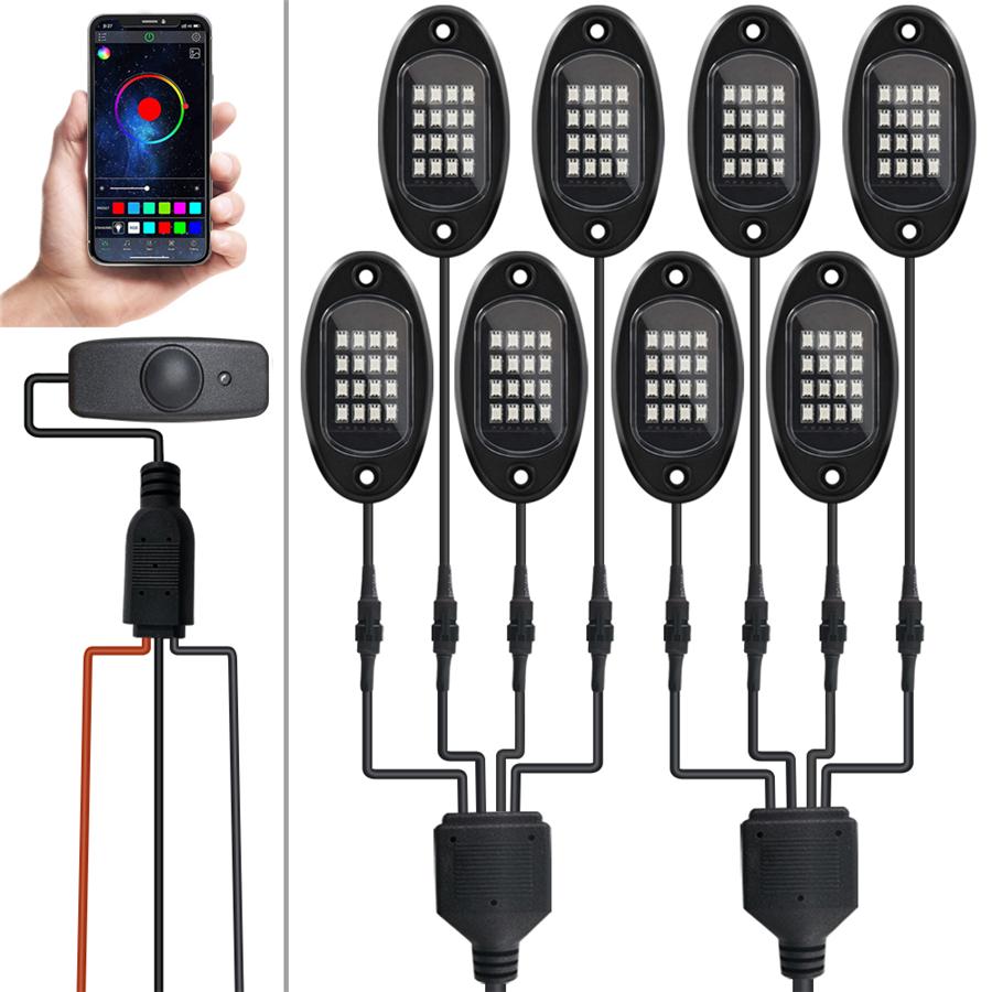 8x RGB LED Light Pod Rock Lights Offroad Truck Underbody Neon Lamp APP Control