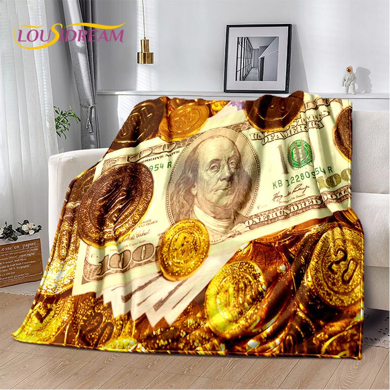 Coperta in Peluche Morbida 3D Dollaro Euro Sterlina Soldi Ricco Cartone Animato, Coperta in Flanella Copriletto per Soggiorno Camera da Letto Letto Divano Regalo