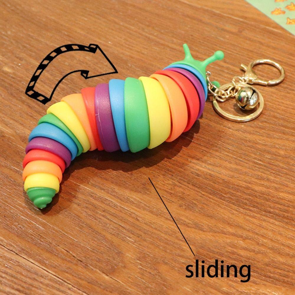 Plastic Fidget Slug Keychain Decompression Twist Flexible Fidget Toy  Decoration