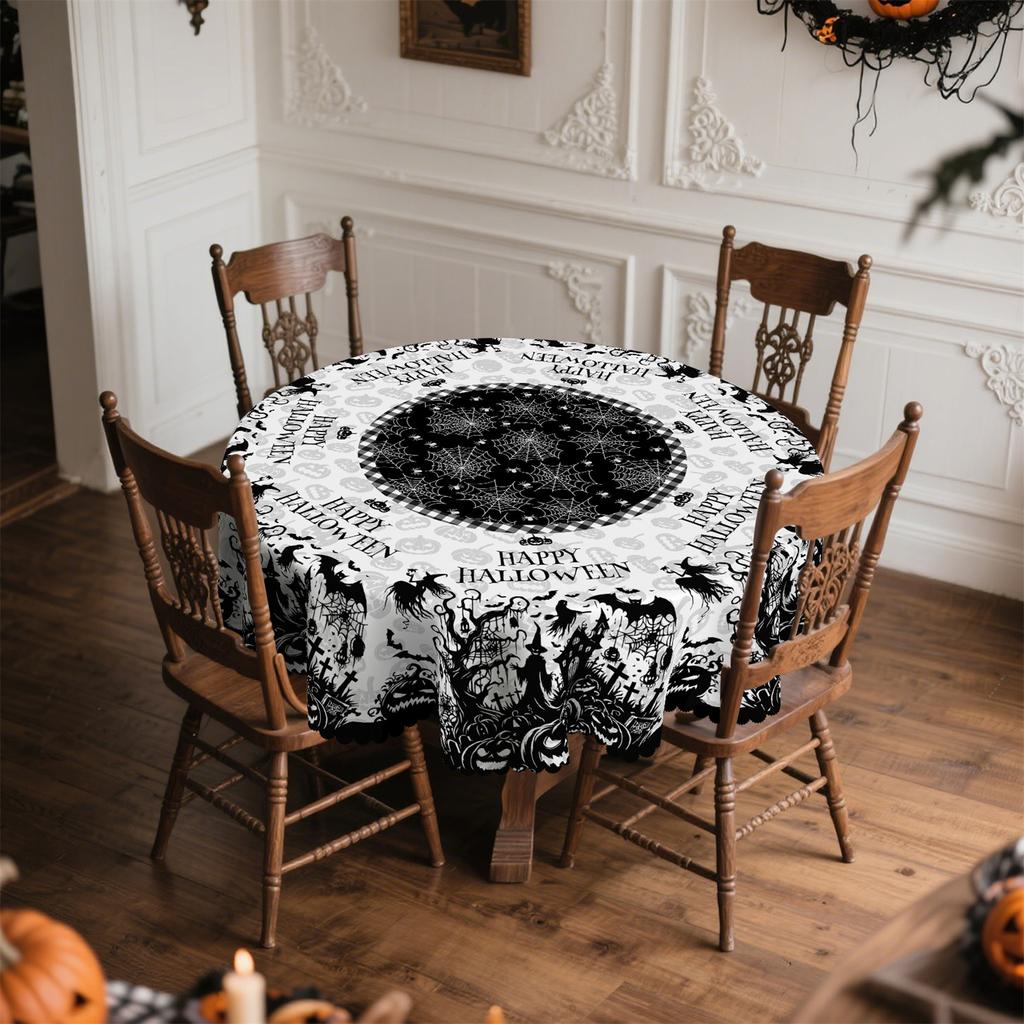 Halloween pumpkin lanterns, bat, dead tree, castle, spider web tablecloth, suitable for rectangular and circular dining tabl,kdj