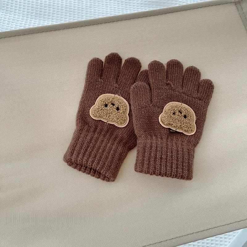 Dziecięce dzianinowe rękawiczki z misiem 3-7 lat Dziewczynki Chłopcy Uroczy Miś Miękkie Ciepłe Dzianina Pełne palce Ocieplacz na dłonie Dzieci Stylowe Ciepłe Rękawiczki