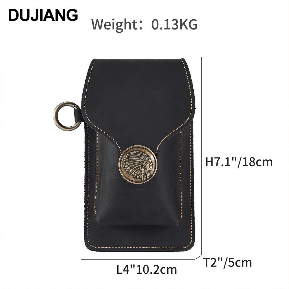 Men's Genuine Crazy Horse Leather Waist Bag - Top Layer Cowhide, Casual Outdoor Cell Phone Holder