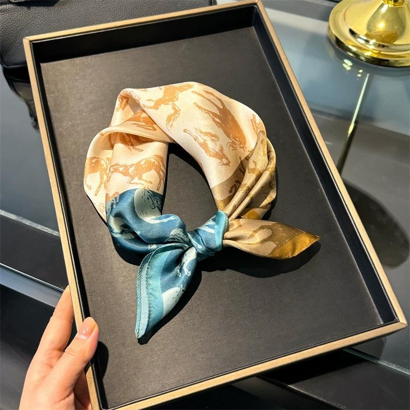 100% Pure Silk Scarf Women Neck Hair Band Foulard Square Small Headband  Fashion Print Neckerchief Scarves Bandana 53*53cm