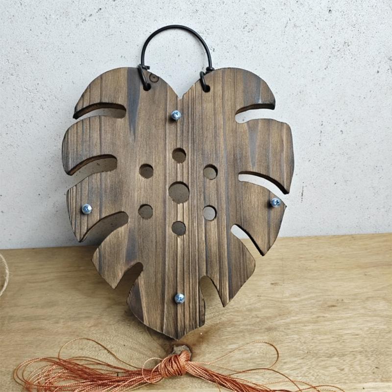 Wooden Hanging Planter Container For Staghorn Ferns With Iron Hook Indoor Wall Mount For Mosses Plant Leaf Shape Design