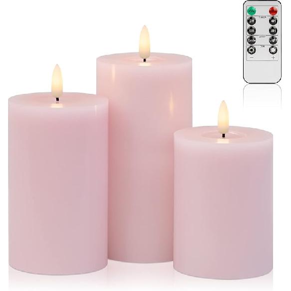 ANGELLOONG Glass Battery Operated Candles with Remote, Flameless Candles with Flickering Flame, Pillar LED Electric Timer Candle for Home Decor,