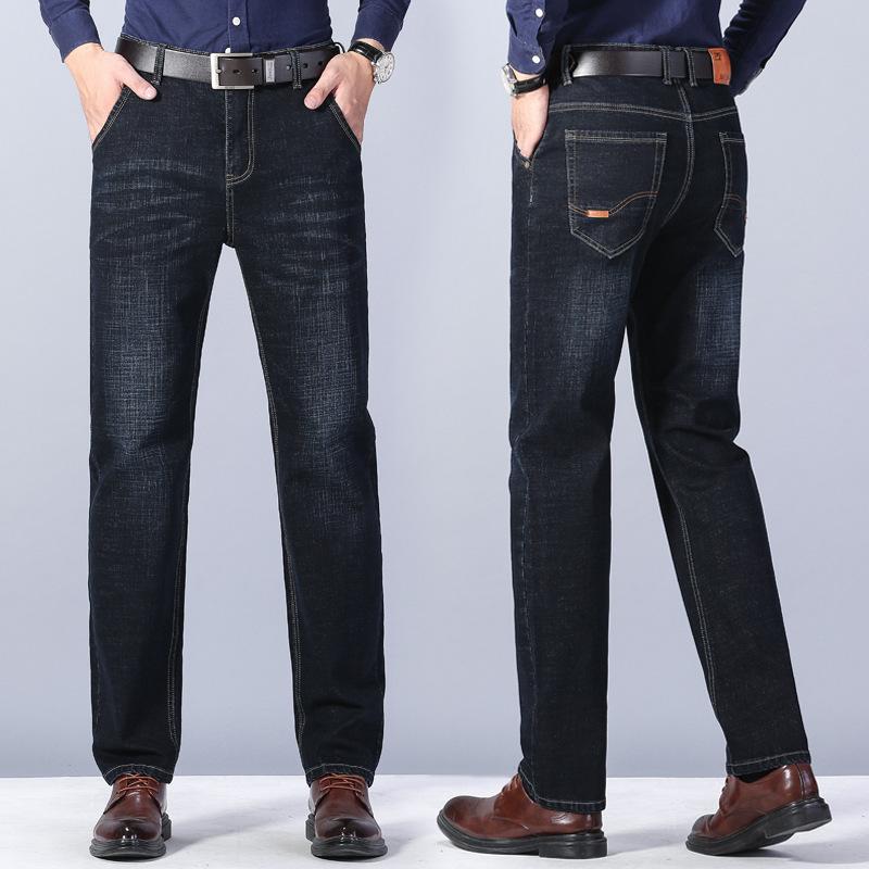 Business-casual fleece-lined premium straight-leg jeans for men Winter new arrivals: comfortable, warm, durable and wrinkle-resistant trousers