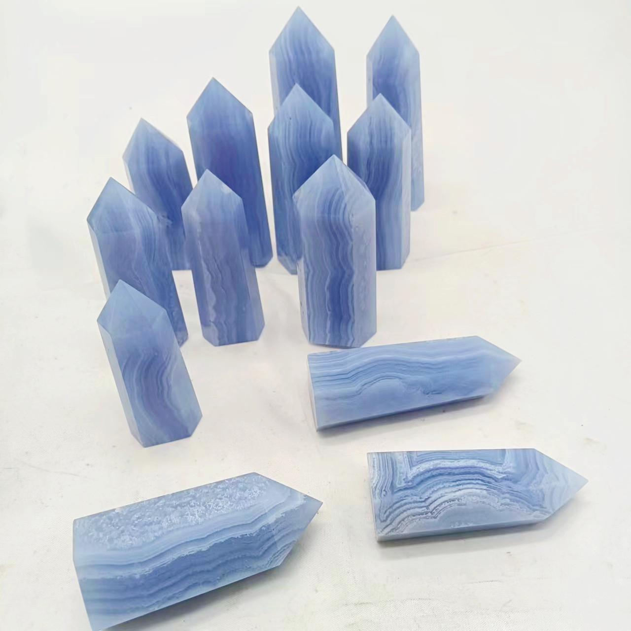 High Quality Natural Healing Crystal Wand Blue Lace Agate Piont Tower Natural Quartz Heal Tower for Decoration One Size