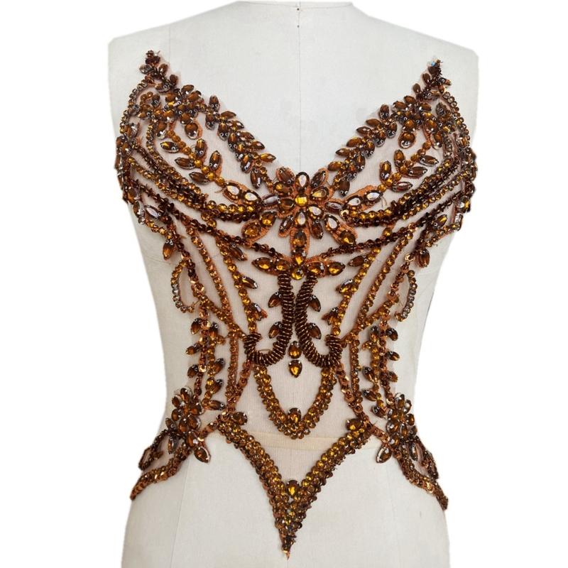 DIY Rhinestones Sew on Patches Hand Beaded Patches 3D Costumes Appliques Patches for Costums Wedding Dress