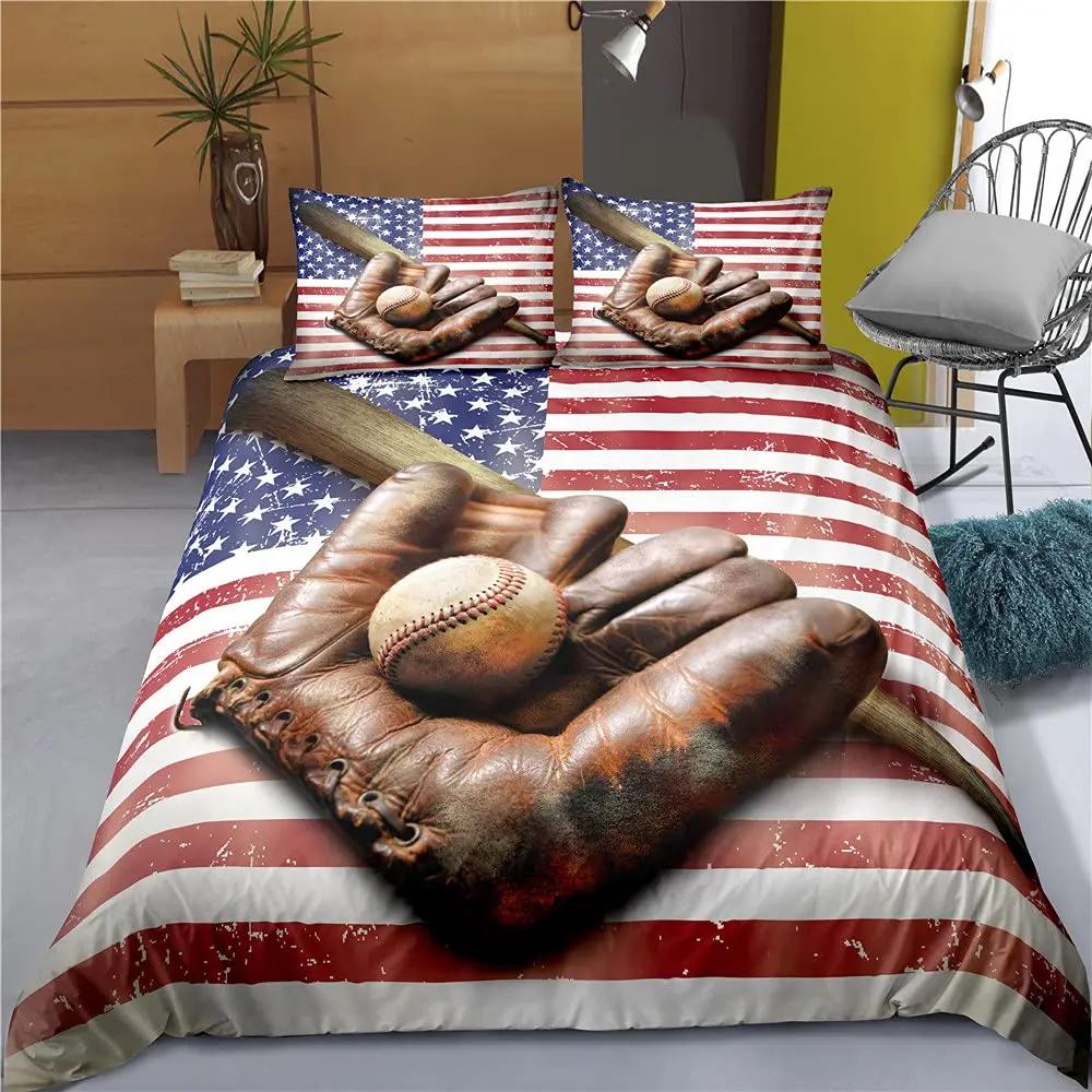 Baseball Duvet Cover Set Queen Size for Teen Boy Room DecorFire and Ice Sport Baseball Comforter Cover Sports Theme Bedding Set