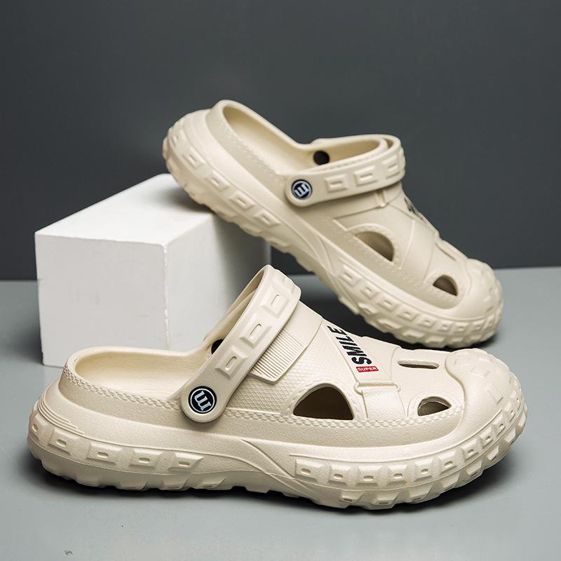 Summer men's slip-flops toe-wrapped platform teen sandals men's breathable non-slip lightweight beach shoes