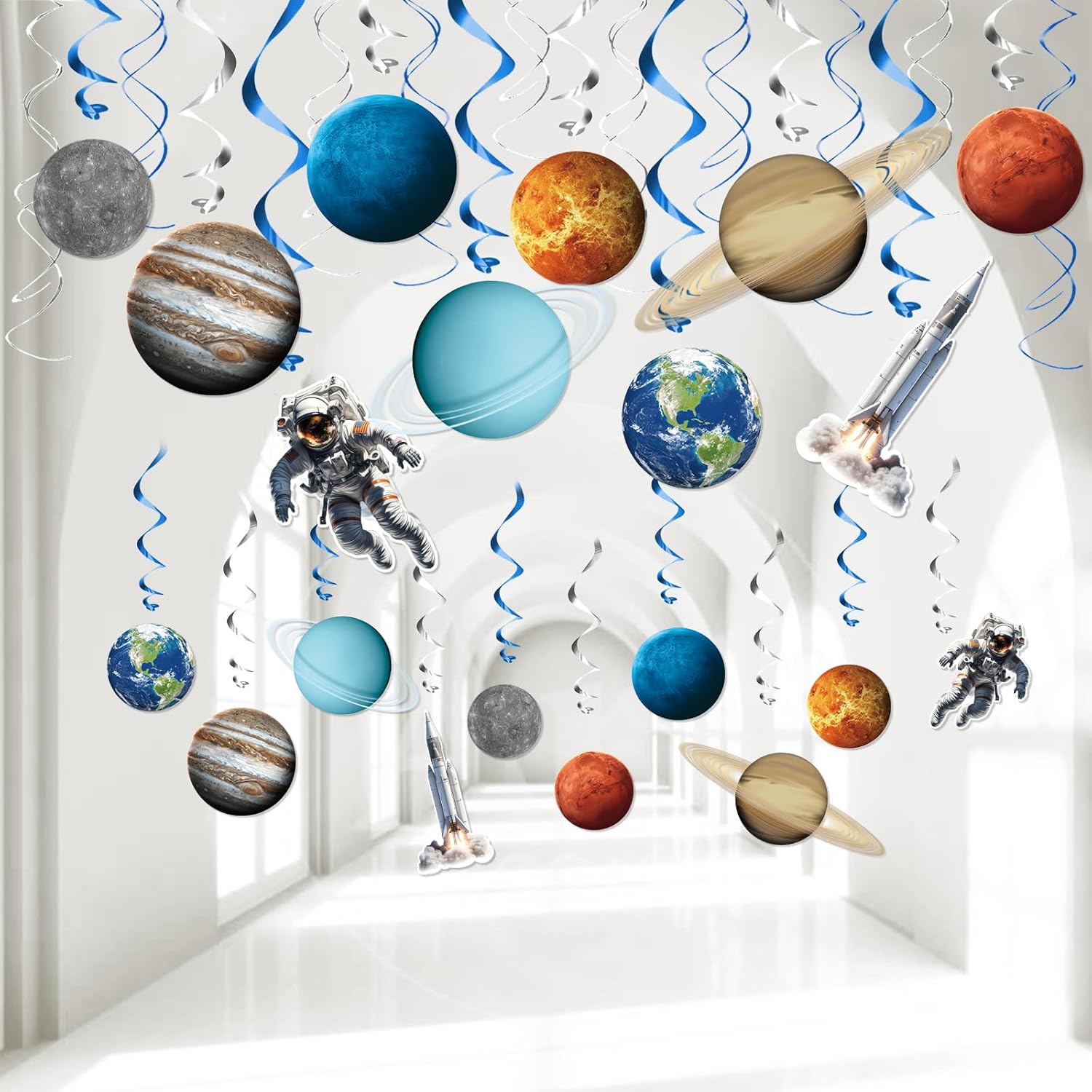 30 Pcs Space Themed Party Decorations Space Hanging Swirl Space Birthday Decorations Hanging Planets Decoration