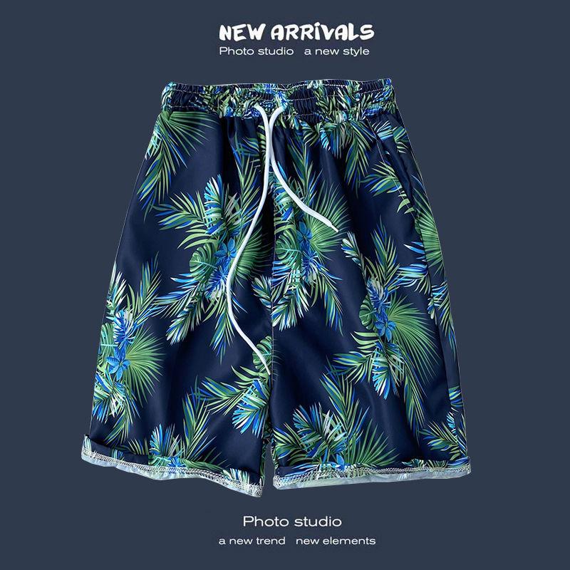 Men's Casual Loose Fit Five Point Shorts Trendy Floral Beach Vacation Couple Shorts Comfortable Versatile Summer Bottoms