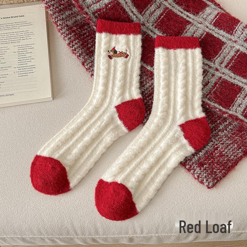 Benmingnian Women's Thick Coral Fleece Socks - Cozy Red Christmas Winter Sleepwear