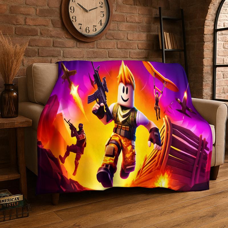 

Cartoon R-Robloxs Game Gamer Flannel Blanket Soft Warm Throw Blanket for Bedroom Living Room Bed Travel Camping Picnic Gift 75x90cm