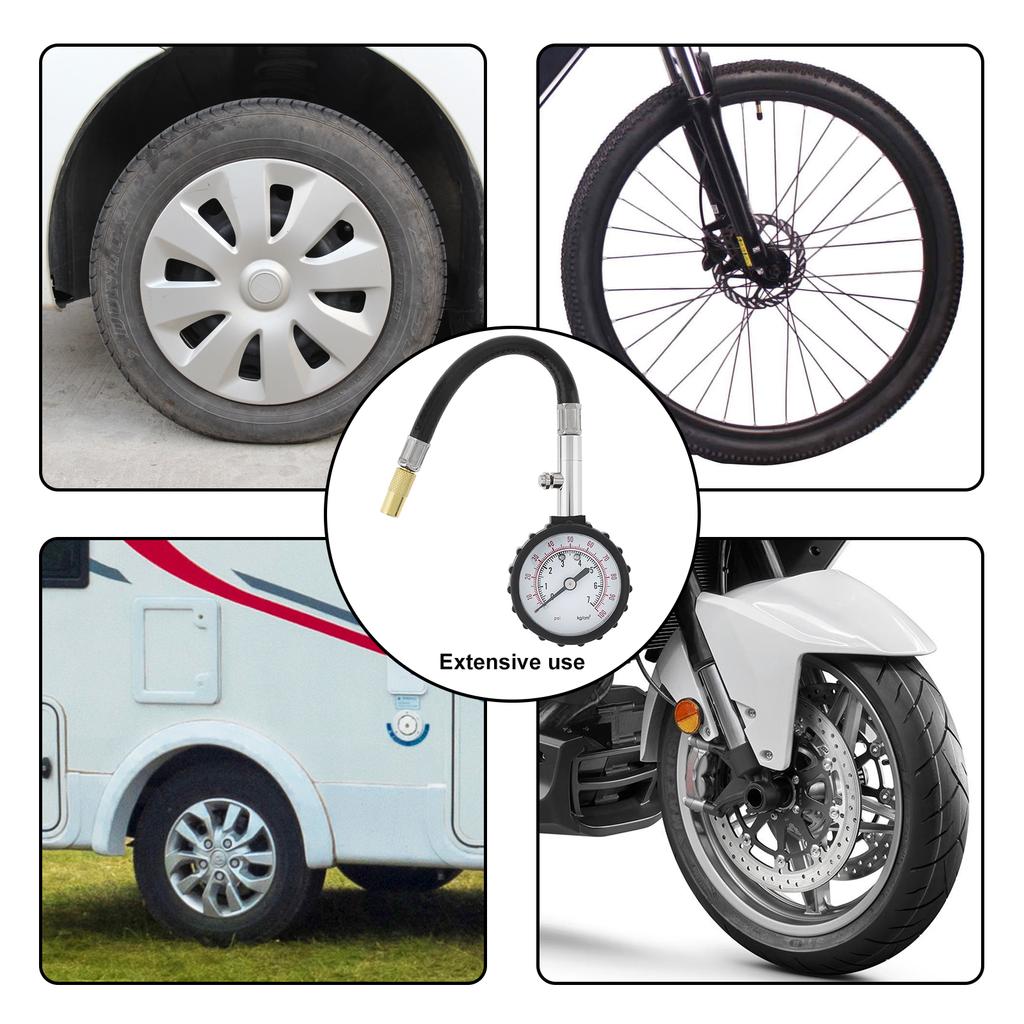 0-100 PSI Tyre Pressure Meter High Precision Heavy Duty with Braided Hose for Cars Trucks Motorcycles ATV Scooters Bicycles