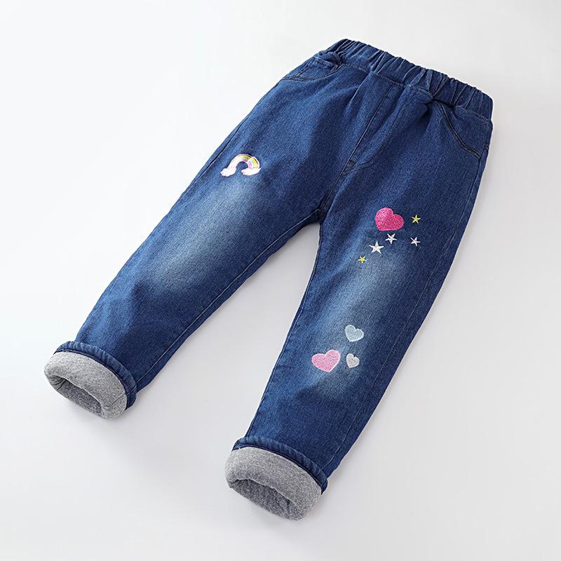 Girls Padded-lined Pants Winter Kids Thicken Warm Jeans Children Demin Trousers Autumn Teen Snow Pants