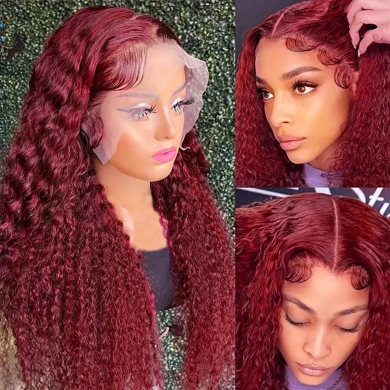Fashion front lace 13*4 lace chemical fiber headgear African hot selling burgundy small curls long curly hair