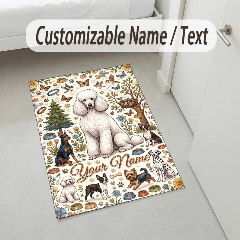Floral Garden Theme Crystal Velvet Rug Personalized Custom Name Text Soft Floor Mat Home Decor