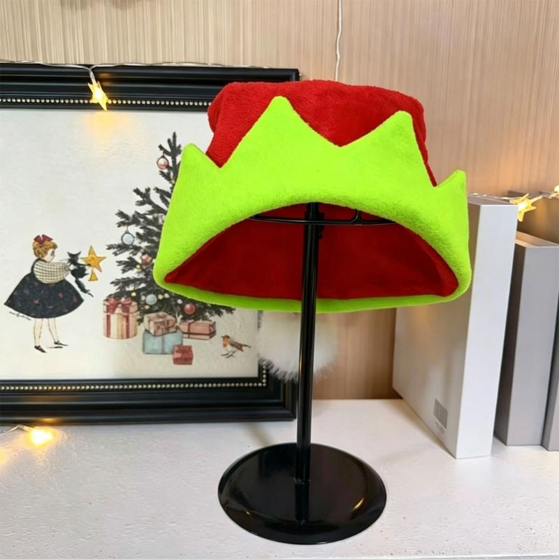 Christmas Holiday Cosplay Elf Hat Plush Party Cap with Pointed Top Jagged Brim Furry Tip Accent for Gatherings and Travel