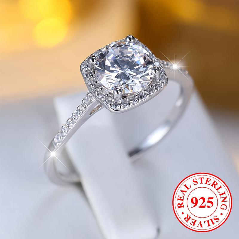 Classics 925 Sterling Silver Rings for Women Elegant Round Cut CZ Zircon Engagement Ring Wedding Jewelry Gifts