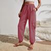 Women's Fashionable Solid Color Elastic Waist Pocket Versatile Casual Work Pants